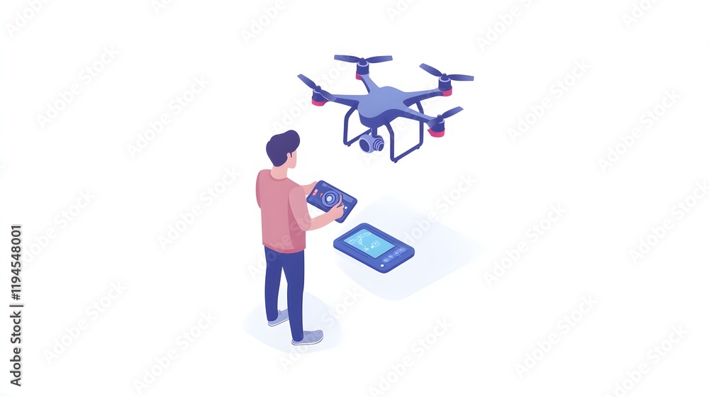 Poster Man operating a drone with a remote control device