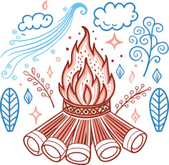 vector illustration with a burning candle and a burning bonfire