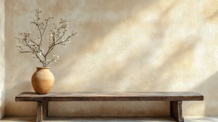 Rustic Bench Against Wall