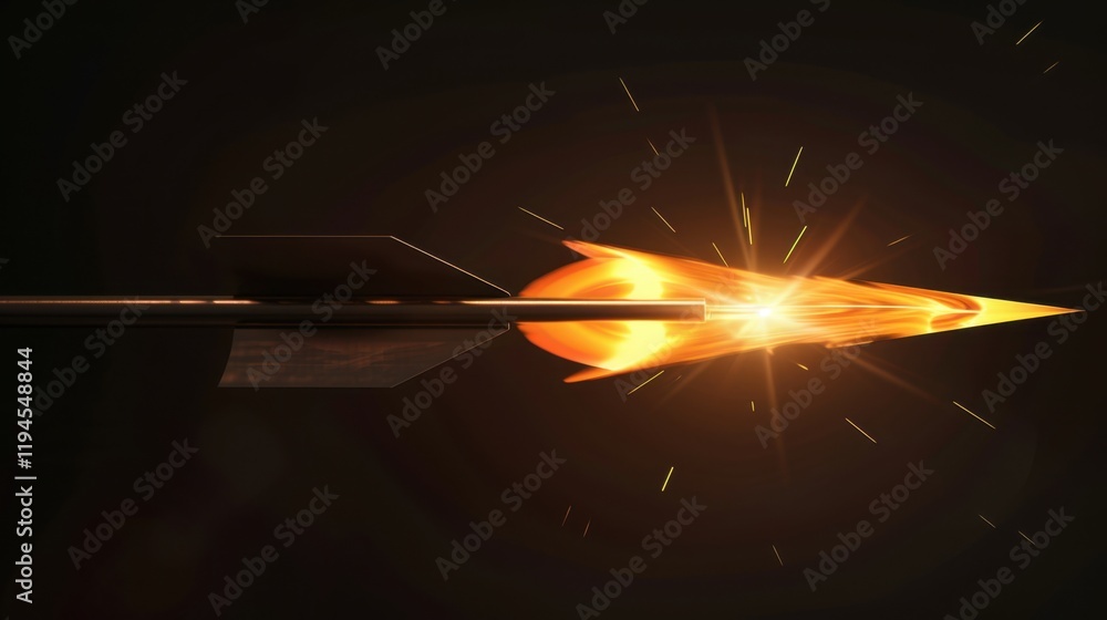 Poster fiery arrow in motion, showcasing dynamic energy and speed, with sparks flying from its tip. image c