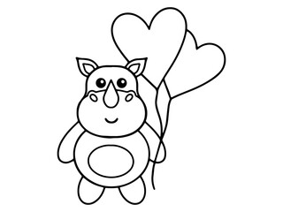 Valentines Day Rhinoceros Holding Balloons Outline