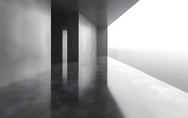 Modern minimalist grey concrete hallway with window.