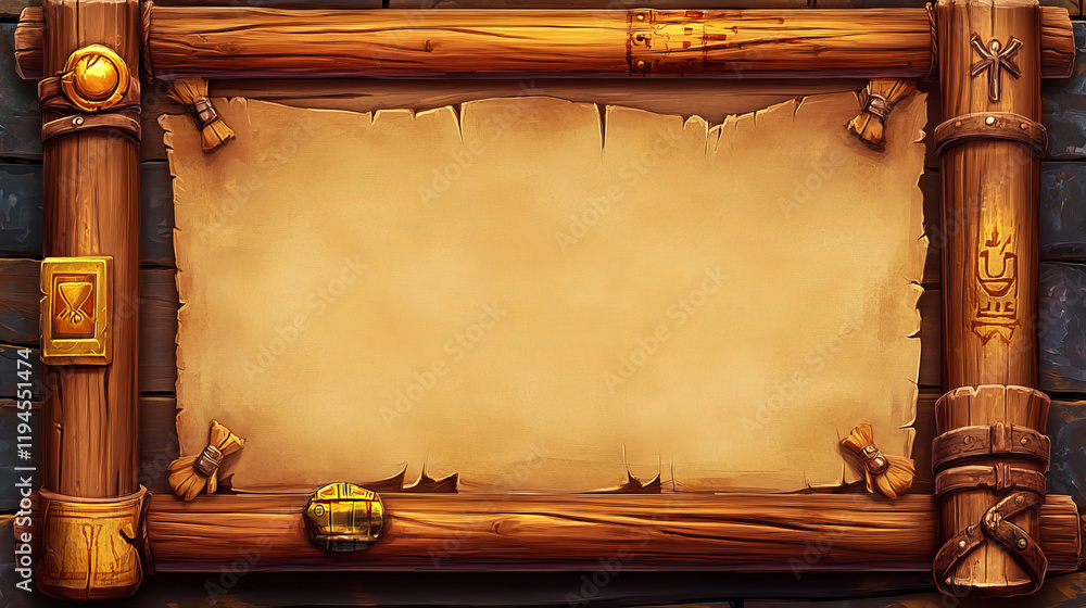 Poster egyptian ui game interface cartoon vector icon. egypt menu design element set with level frame, prog
