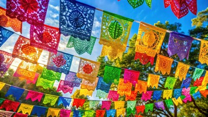 Colorful papel picado fluttering in the breeze
