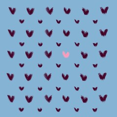 Pattern 4096x4096 with hand-drawn hearts 