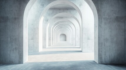 Fototapeta premium Concrete archway hallway, sunlit, perspective, design
