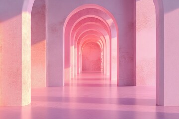 Obraz premium Pink archway hallway sunset backdrop