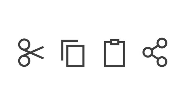 icon animations set of micro interactions including cut icon, copy icon, paste icon, and share icon. 