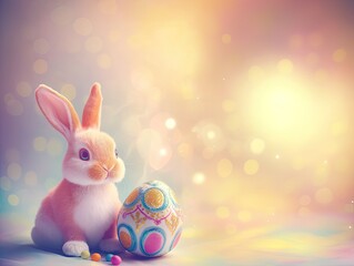 Obraz premium Charming rabbit beside beautifully decorated Easter egg, bathed