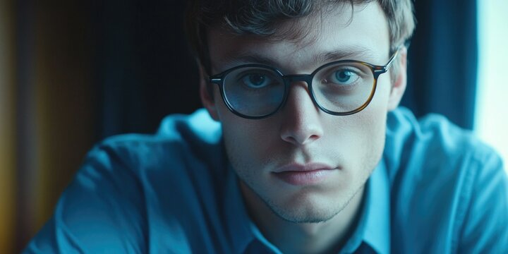 Introspective Young Man in Glasses