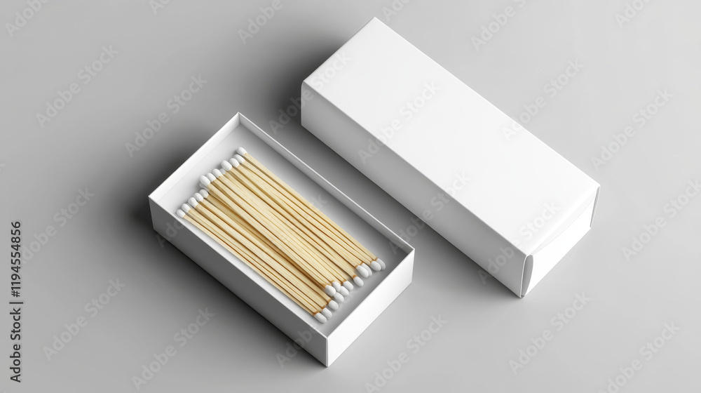 Poster white matchbox, empty package for match sticks in top and perspective view. vector realistic mockup 