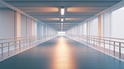 Fototapeta premium Futuristic corridor, city view, bright, modern design
