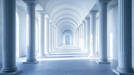 Sunlit Classical Colonnade Hallway