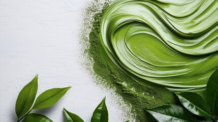 Obraz premium High Quality Rendering of Swirled Matcha Powder on White Background