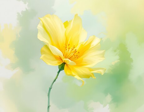 Vibrant Yellow Flower Painting Soft Green Background
