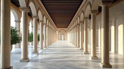 Sunlit Colonnade Hallway Perspective
