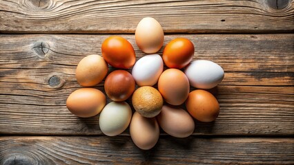 Rustic Chicken Eggs on Wooden Table Top