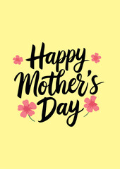 Happy Mother's Day greeting card with hand-drawn lettering and floral design on a pastel yellow background