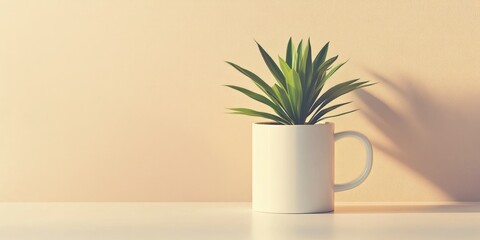Minimalist Aesthetic with Potted Plant and Coffee Cup on Counter