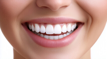 Obraz premium Крупный план улыбающейся женщины, демонстрирующей здоровые белые зубы и яркую улыбку