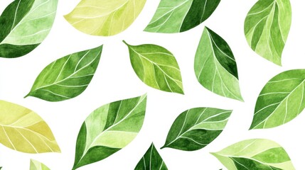Obraz premium Vibrant Overlapping Matcha Leaves Illustration on White Background