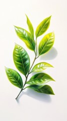 Obraz premium Vibrant Botanical Illustration of Matcha Tea Leaves on White Background