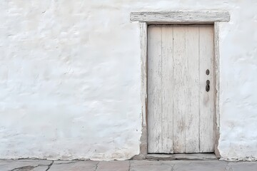Weathered White Door in Old Stucco Wall
