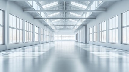 Empty warehouse, sunlight, interior, spacious, industrial