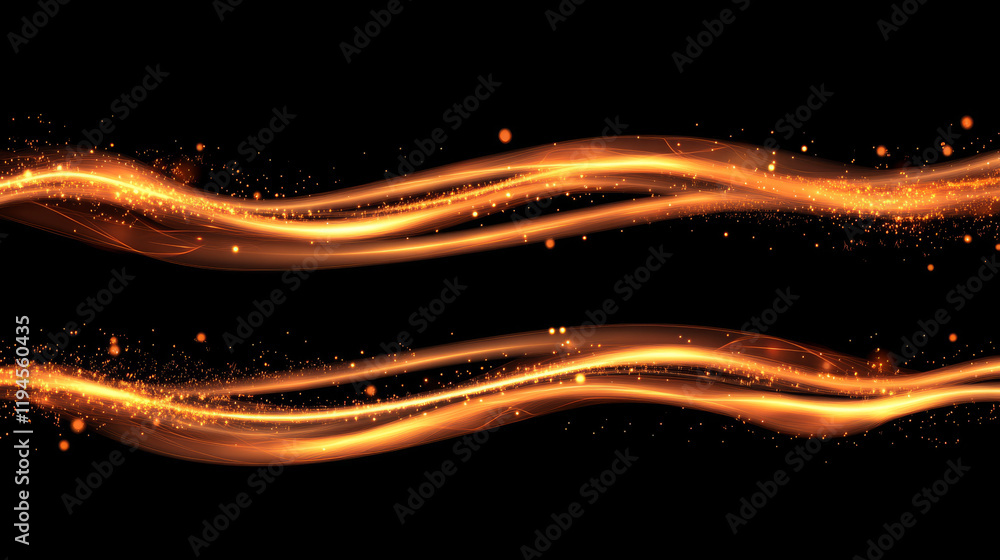 Poster abstract fire lines with sparks, bright glow lines isolated on transparent background. vector realis