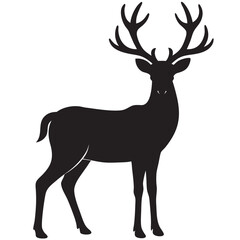 Fototapeta premium A deer silhouette with antlers black vector design on a white background 