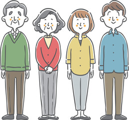 家族2世帯　全身　ベクター