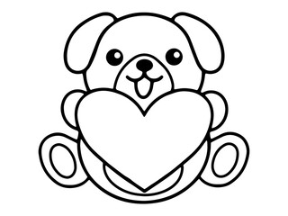 Valentine Day Dog Holding Heart Black and White