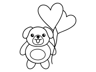 Valentines Day Dog Holding Balloons Outline