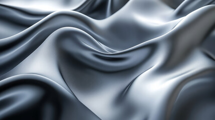 Fototapeta premium Abstract background with silk cloth texture, shiny satin fabric with waves and drapery. Vector realistic wallpaper with luxury flowing silvery textile. Elegant background with gray smooth material
