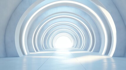 Naklejka premium Futuristic tunnel, light, architecture, perspective, background