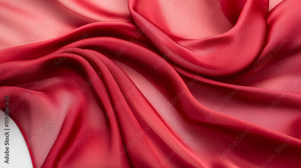 Poster beautiful flowing fabric flying in the wind. red wavy silk or satin. abstract element for design. 3d
