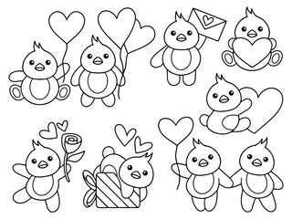 Valentine Day Set Chicks Line Art