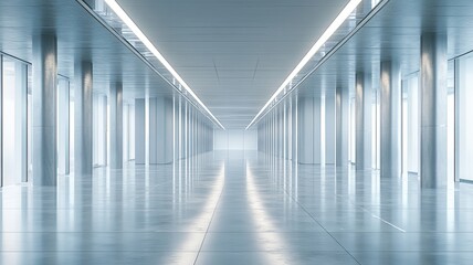 Fototapeta premium Modern office hallway, perspective, light, floor, design
