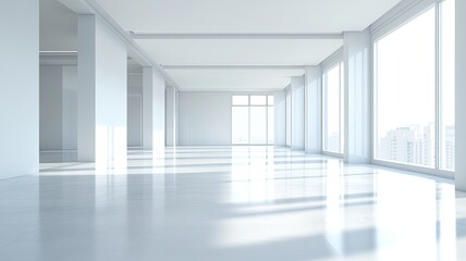 Fototapeta premium Empty modern office, city view, sunlight