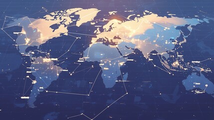 Global network connection map showing worldwide data flow.