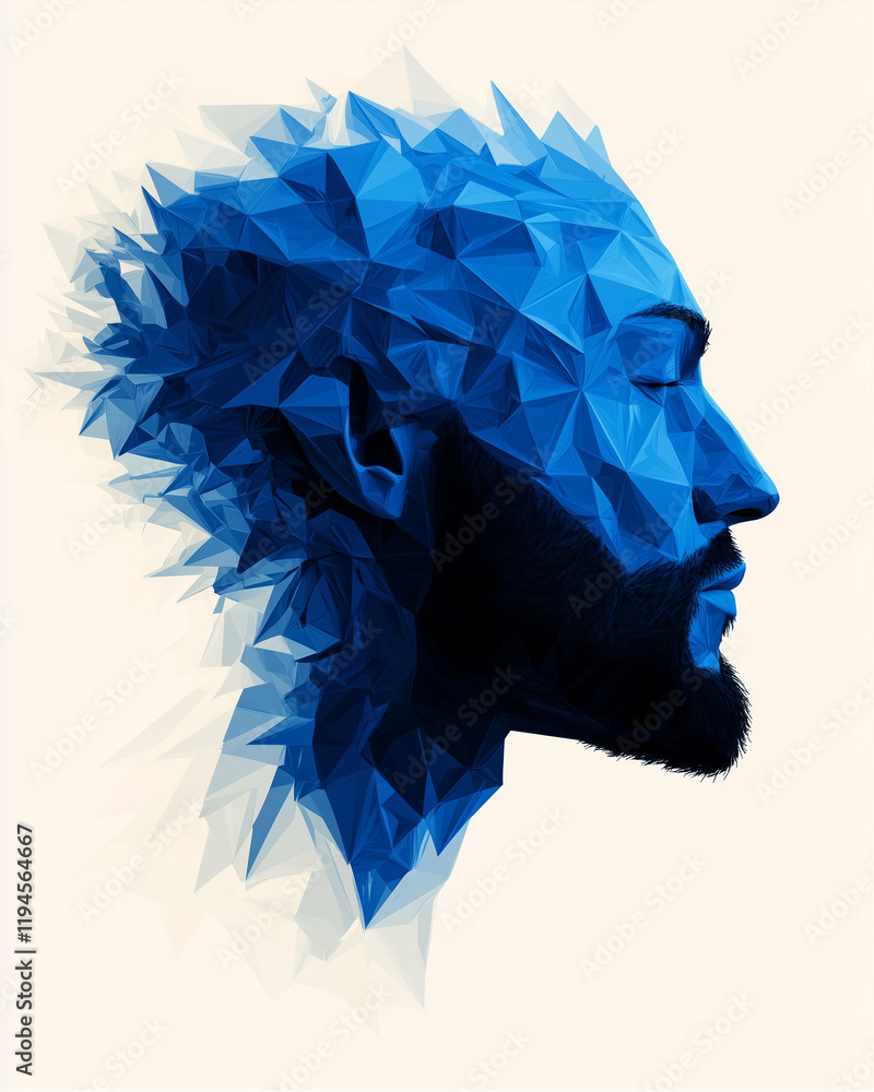 Aufkleber abstract portrait in blue geometric style with sharp shapes and artistic elements