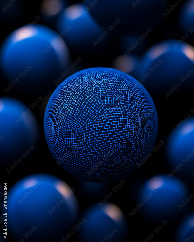 Aufkleber 3d sphere digital design in blue with mesh pattern and glossy finish