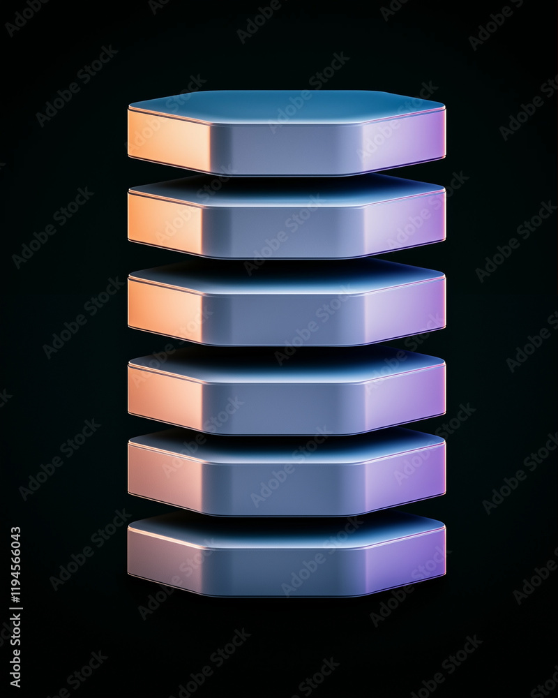 Poster stack of hexagonal shapes showcasing technology graphic design with a modern aesthetic for digital a