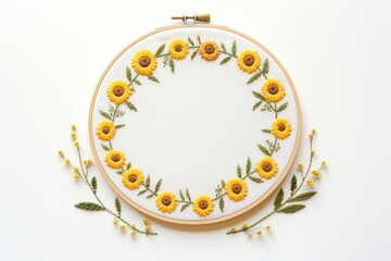 Little sunflowers circle border embroidery pattern textile.