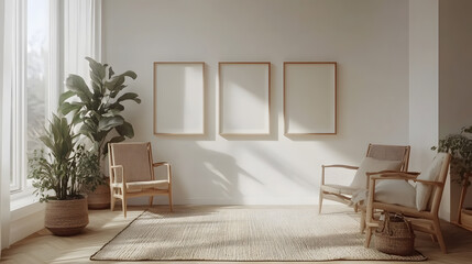 Fototapeta premium A bright room with natural light pouring in through large windows.