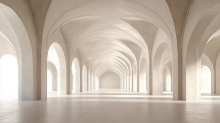 Obraz premium Sunlit arched hall, interior design, spacious