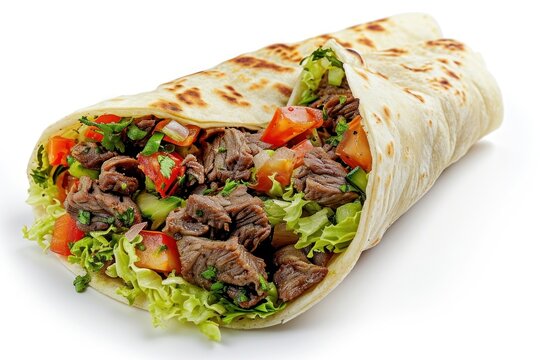 Beef and vegetables shawerma burrito bread food.