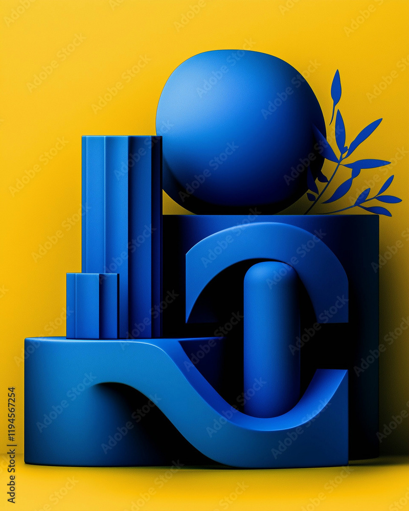 Aufkleber abstract shapes in blue color forming modern composition with curved lines and geometric forms