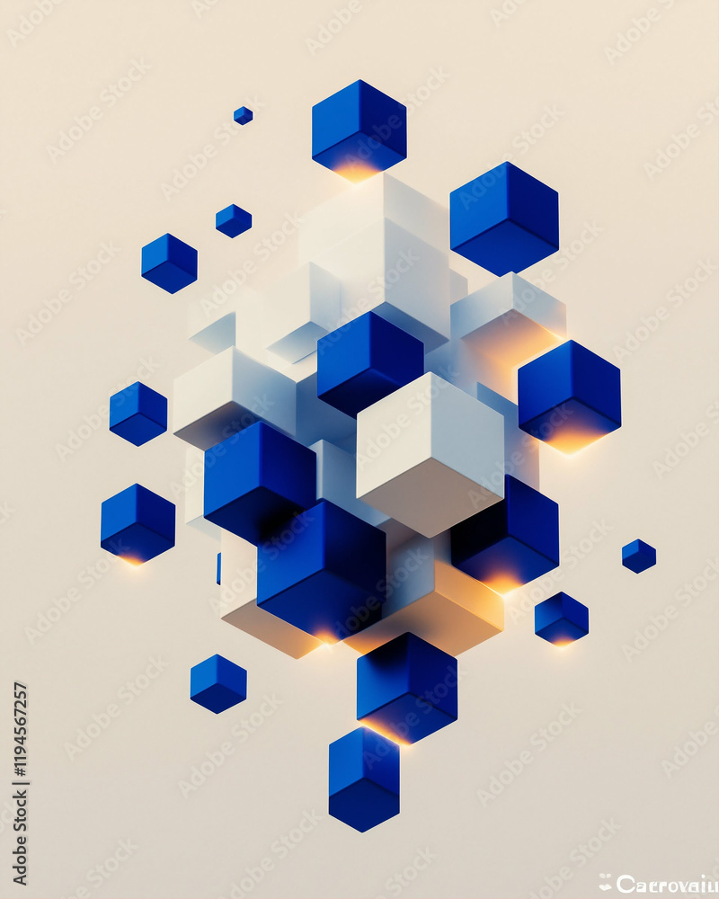 Poster 3d cubes and geometric shapes in abstract 3d graphics with lighting effects and modern design
