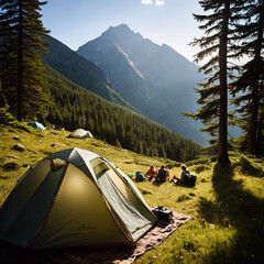 Camping - Zelten in den Bergen unter klarem Sommerhimmel
